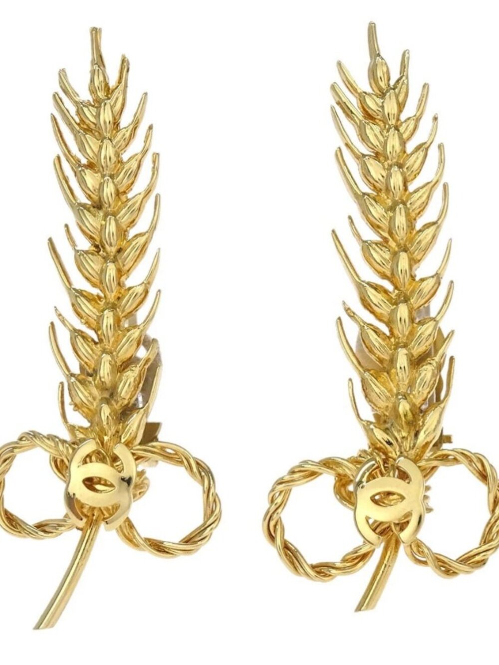 Chanel Ear Of Wheat CC Clip-On Earrings Gold 188938